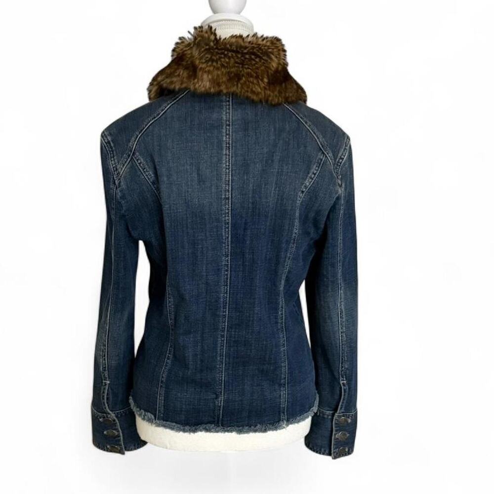 Vintage Fur Neck Denim Jacket Fits Size Medium Chicos (1) Outerwear Jacket - Picture 2 of 5
